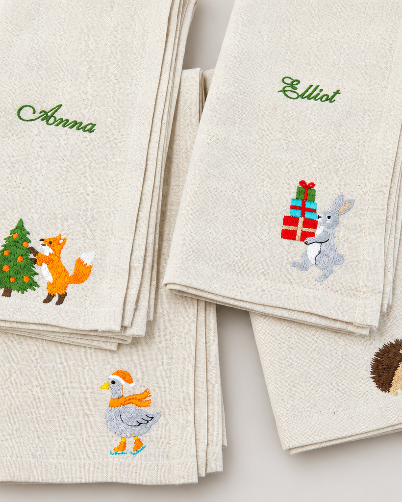 Christmas Woodland Napkins – with Optional Personalisation