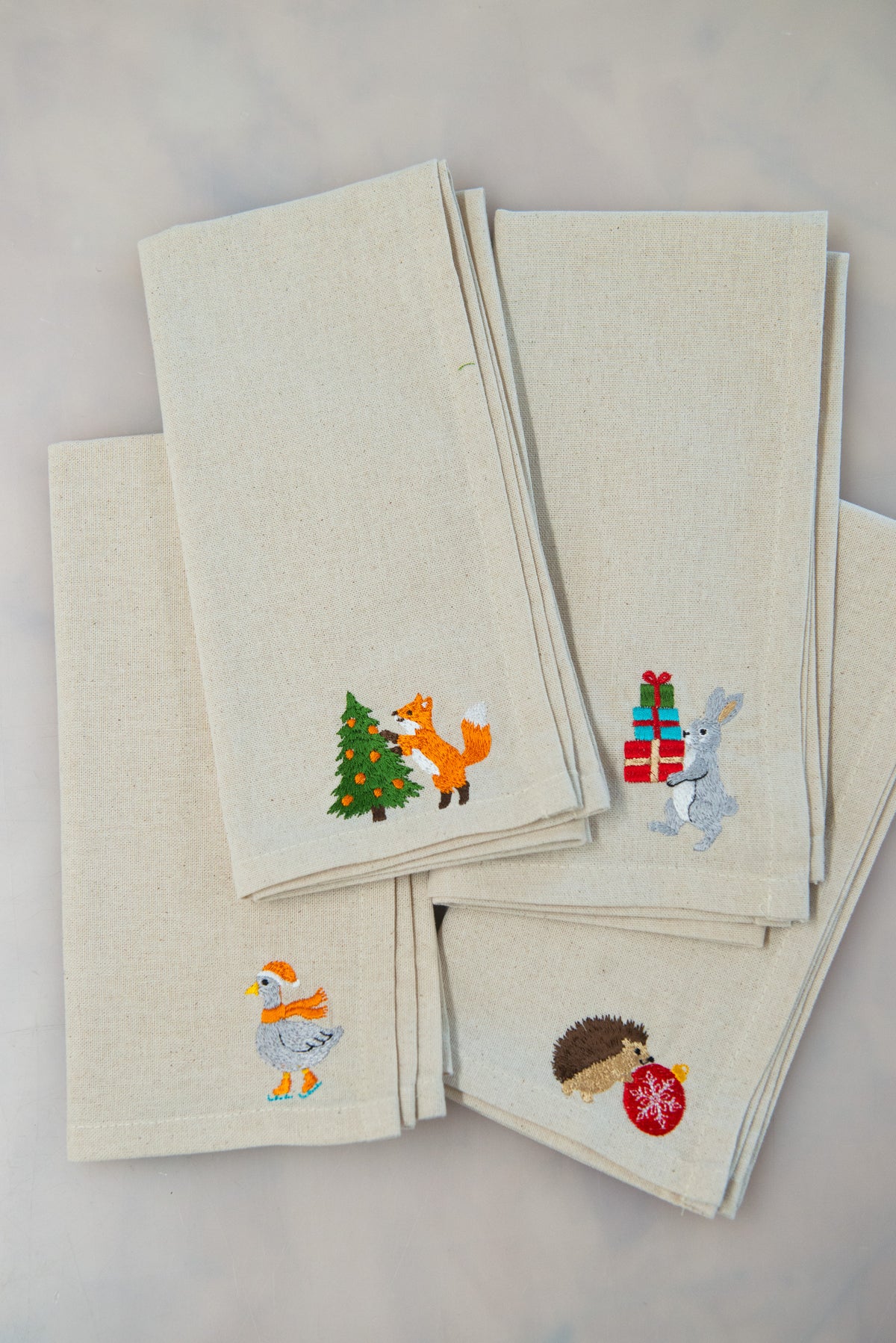 Christmas Woodland Napkins with Embroidered Names